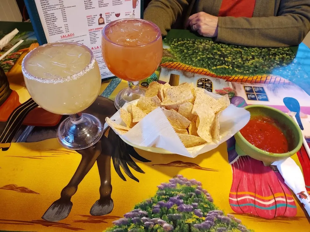 Chips and Salsa with Gold and Peach Margaritas